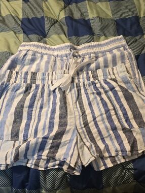 GAP and Maurices Blue & White Striped High-Waist Pull-On Shorts